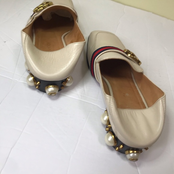 GUCCI Peyton Leather Pearl Heels Marmont GG Shoes Loafers Designer Gold Hardware - Picture 11 of 17